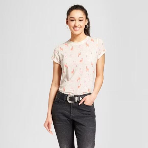 Llama Print Tee Zoe+Liv Medium Hi-Lo Sheer - Picture 2 of 5